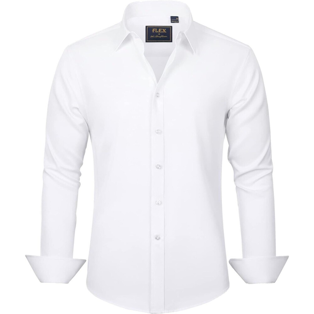 J.VER Men's Dress Shirts Solid Long Sleeve Stretch Wrinkle-Free Formal Shirt Bu